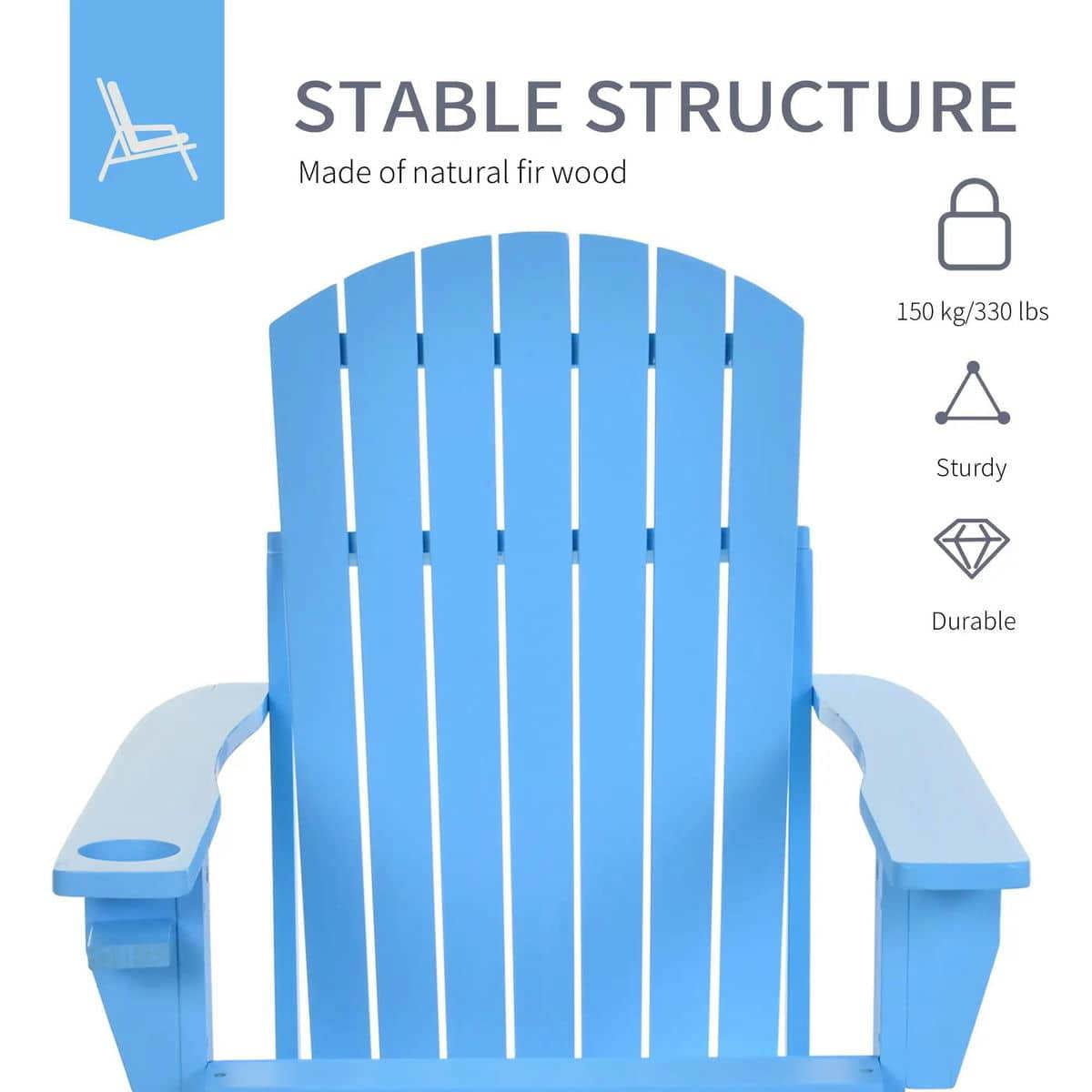 YYAo Patio Chairs, Patio Adirondack Chairs,Oversized Adirondack Chair, Outdoor Fire Pit and Porch Seating, Classic Log Lounge w/ Built-in Cupholder, Blue