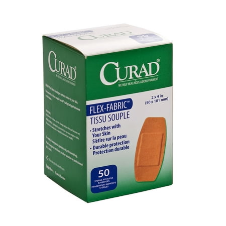 Curad Flex-Fabric Adhesive Bandages, 2"x4", 50 Count