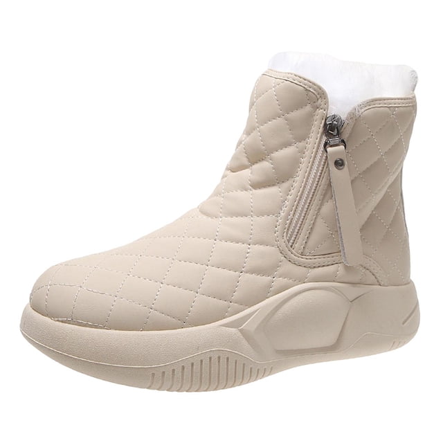 Minnieouse Botas de nieve con cremallera lateral y punta redonda para mujer Manténgase abrigado y elegante Botas de invierno cálidas a media Calzado Beige 39 yardas