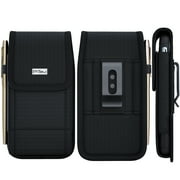Cell Phone Holsters for iPhone 13 Mini, iPhone 12 Mini Belt Case Rugged Nylon Belt Case with Belt Clip and Belt Loops Carrying Pouch Belt Holder Cover Fits Apple iPhone with Other Case on Black