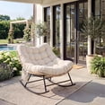 thumbnail image 3 of Indoor Outdoor Rocking Glider Chair 450 lbs, Weather Resistant Rattan with UV Proof Cushion, Sturdy Wood Steel Frame with Side Pocket, Beige/Gray/Black Cushion, 3 of 6
