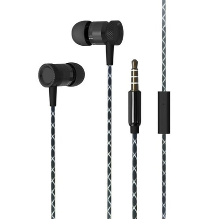 Super Sound Metal 3.5mm Stereo Earbuds/ Headset for Alcatel ONYX, 1x (2019), 5v, 7, Tetra (Black) - w/