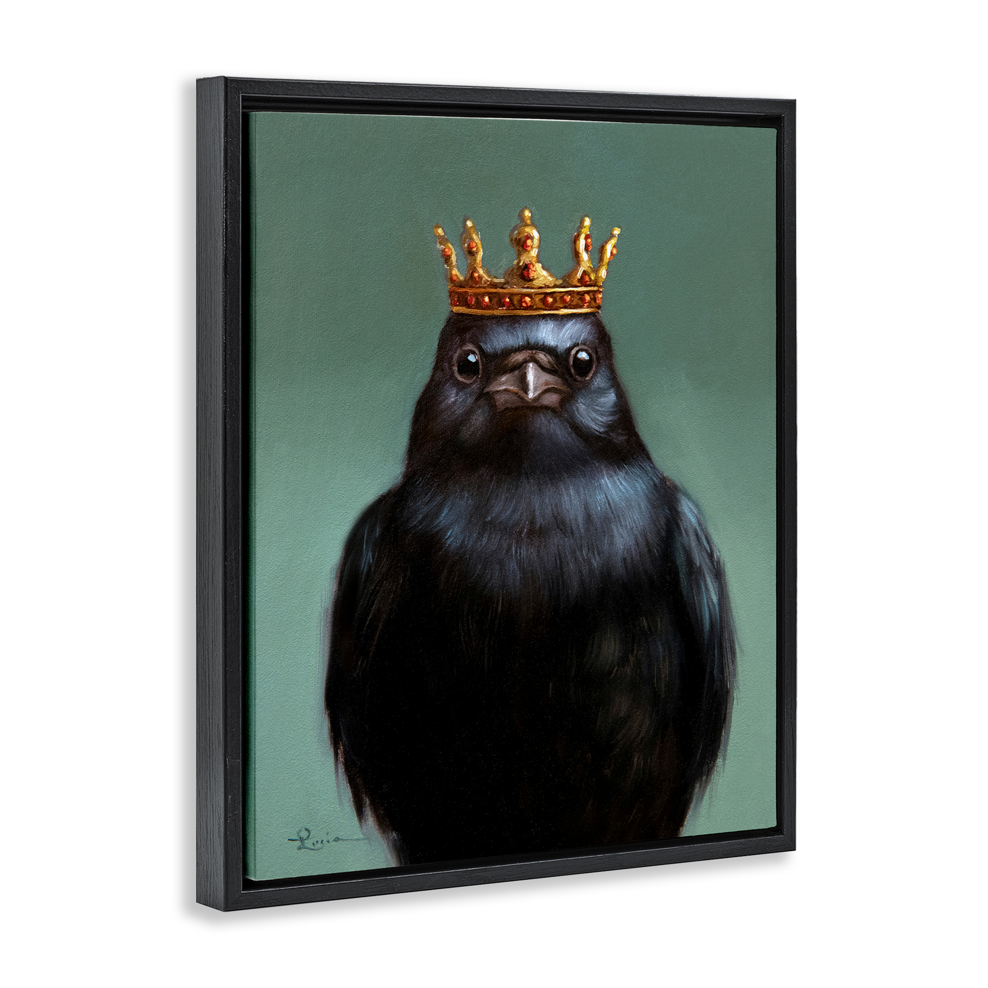 King Crow Portrait Black Framed Floater Canvas Wall Art, design by Lucia Heffernan