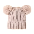 thumbnail image 2 of Chunky Knit Baby Beanie with Double Pom Poms, Solid Color Warm Winter Hat for Infants 6-36 Months, Cozy and Cute for Boys and Girls in Cold Weather-Khaki, 2 of 6