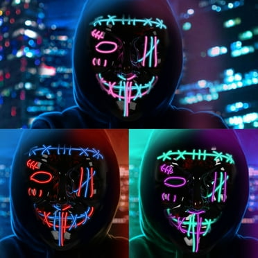 Garvee 3 PACK Halloween Scary Mask LED Mask LED Purge Mask LED Light Up Mask for Halloween Costume