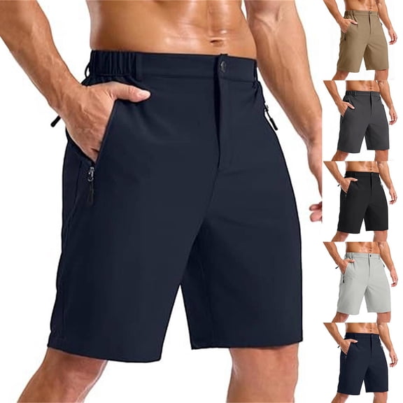 lcziwo Mens Shorts Casual Big and Tall Relaxed Fit Summer Elastic Waist Hiking Shorts Beach Travel Golf Dress Shorts with Zip Pockets Khaki XL