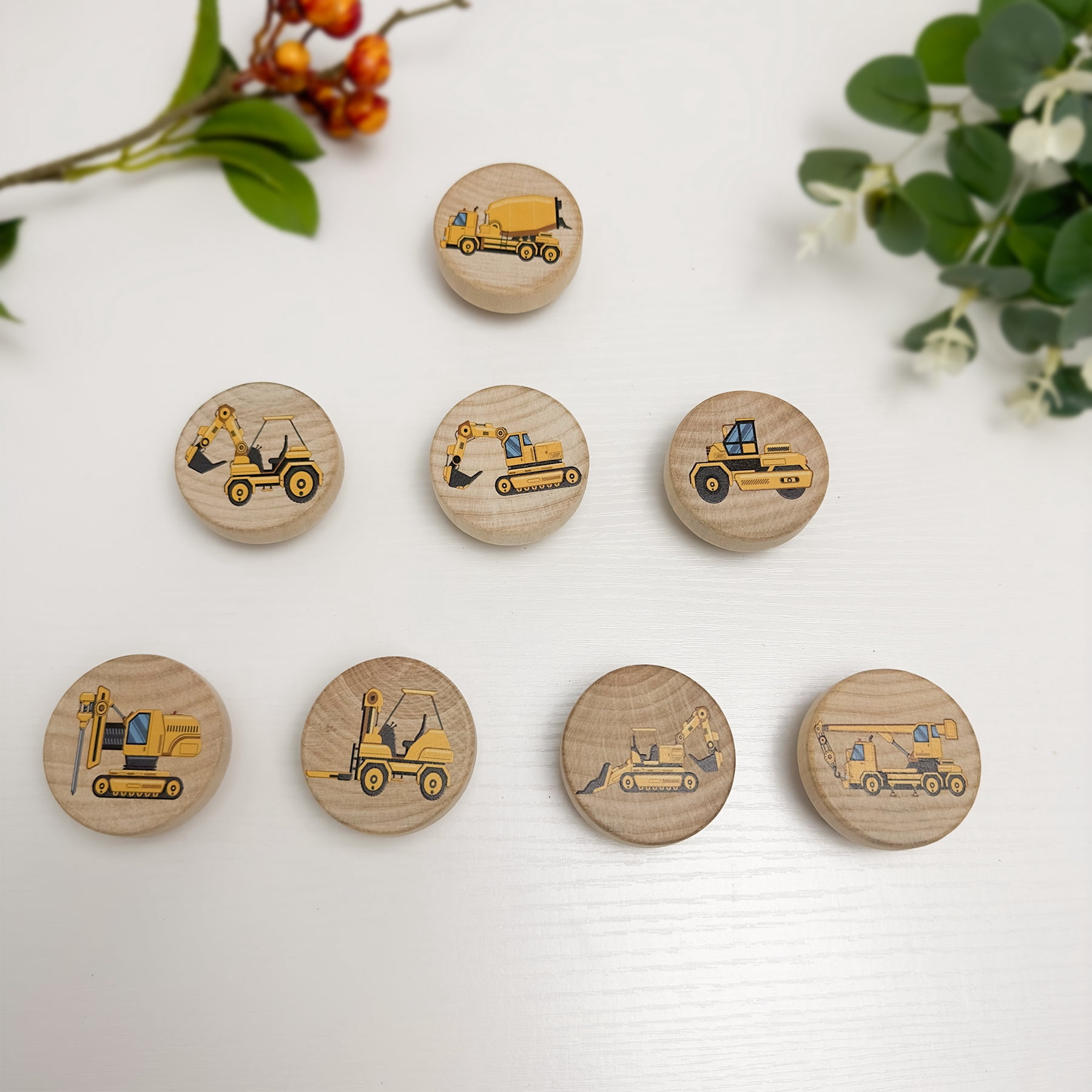 Jamjam Set of 8 Wooden Construction Vehicle Digger Vehicle Theme Boys Bedroom Furniture Cabinet Dresser Drawer Knobs and Pulls 1.8 X 1.8 Inches
