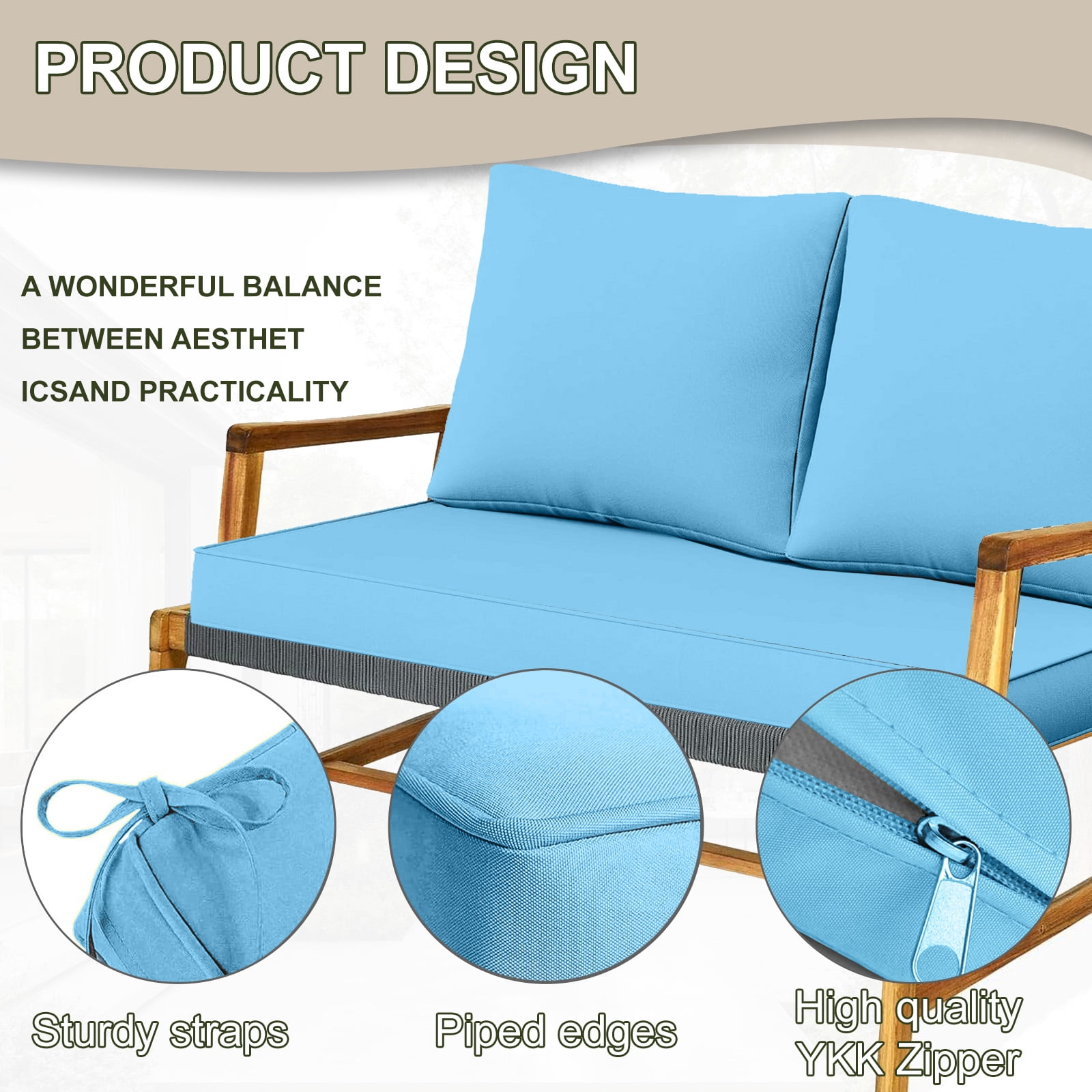 Outdoor Loveseat Cushion Set, Water Repellent Patio Furniture Cushions Replacement, 48 x 24 inch