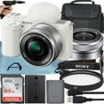 thumbnail image 1 of Sony Alpha ZV-E10 Mirrorless Vlog Camera With 16-50mm Lens + 64GB Memory Card + Tripod + Case + A-Cell Mobility Accessory Bundle (White), 1 of 1
