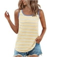 thumbnail image 2 of Sevevn Fashion Women's Casual Sleeveless Stripe Print Ladies Round Neck Top Blouse Yellow XXL New Year Savings, 2 of 9