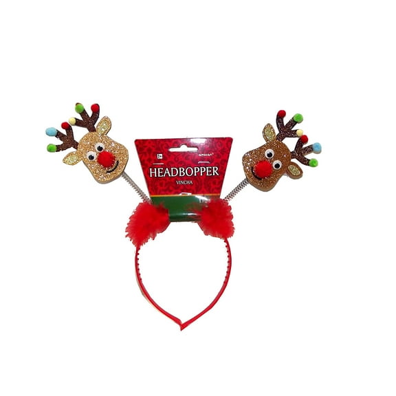 Amscan Christmas Reindeer Glittered Headbopper Headband, One Size