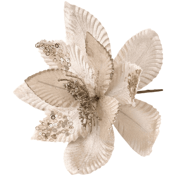 ZORVIK Artificial Glitter Flowers Christmas Tree Ornaments for Xmas Holiday Party 6Pcs