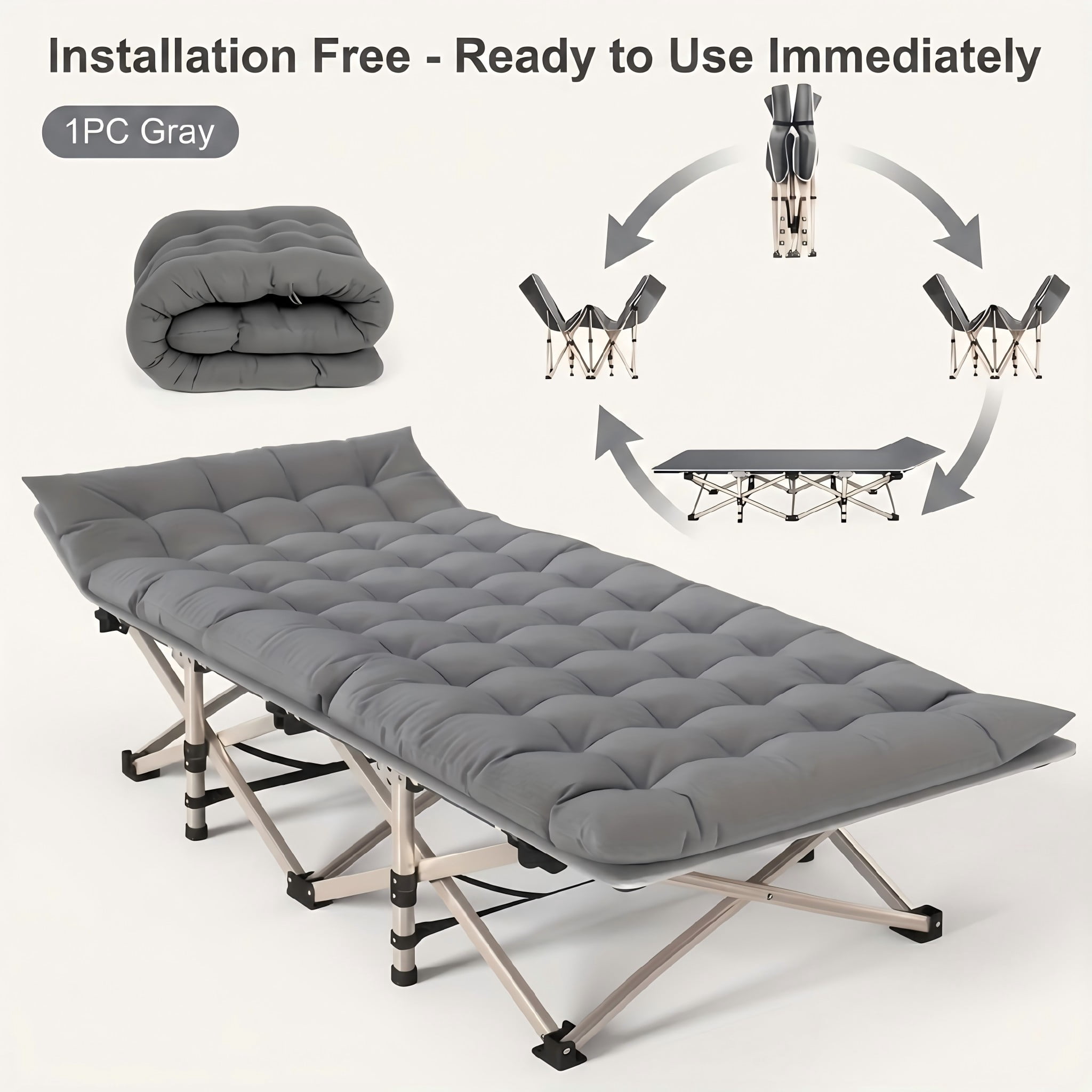 Adjustable Folding Lounge Chair and Cot, 550 lbs Capacity, Grey