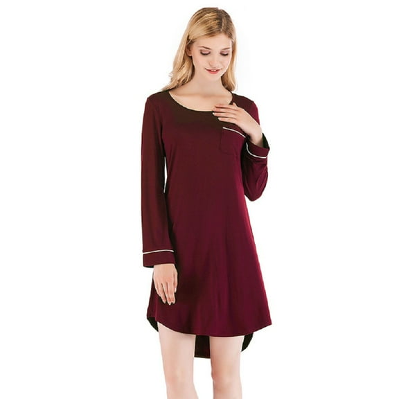 XBASW Women's Nightgown Long Sleeve Nightshirt Crewneck Sleepwear Loose Pajama Dress Spring Summer Loungewear S-XXL