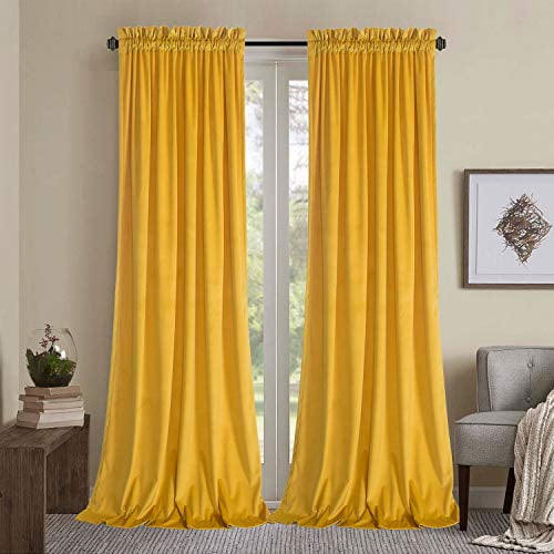 Roslynwood Block Light Velvet Curtains Decorative Super Soft Velvet Curtain Panel Energy Smart Kitchen Slide Door Insulated Drapes For Rod Pocket 52wx108l Warm Yellow 2 Panels Walmart Com Walmart Com