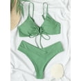 thumbnail image 3 of Hotian Women Self Tie High Cut Bikini Set Drawstring High Leg Swimsuits Green M, 3 of 6