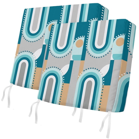 Outdoor Patio Cushion Covers 2 Pack Mid Century Abstract Chair Cushion Seat Pads with Ties & Zipper Waterproof Modern Geometric Teal Chair Slipcovers for Outdoor Furniture Couch Sofa 20x18 Inch