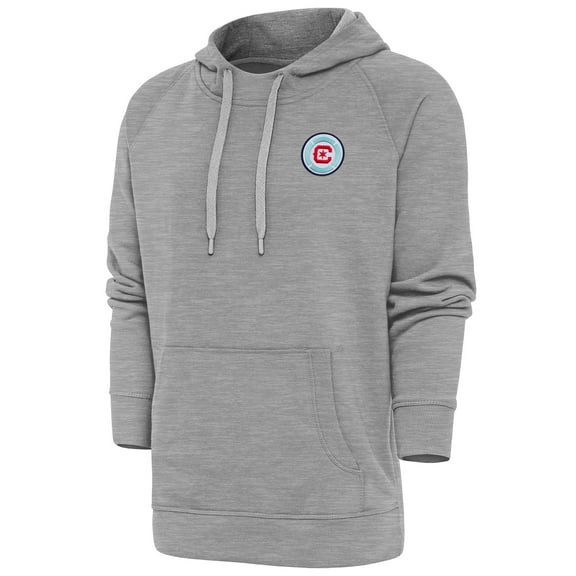 Men's Antigua Heather Gray Chicago Fire Logo Victory Pullover Hoodie