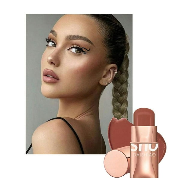 Lip & Cheek Dual-Purpose Blush Stick, Matte Silky Texture, High Color Payoff & Coverage, Portable Rotating Design, Gentle & Non-Irritating