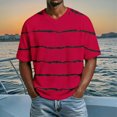 thumbnail image 2 of Telankuip Summer Mens Striped T-Shirts Loose Fit V-Neck Raglan Sleeved Waffle Casual Tees 2026 Fashion Beach Vacation Short Sleeve Tops Soft Breathable for Everyday Wear 1-Red XL, 2 of 4