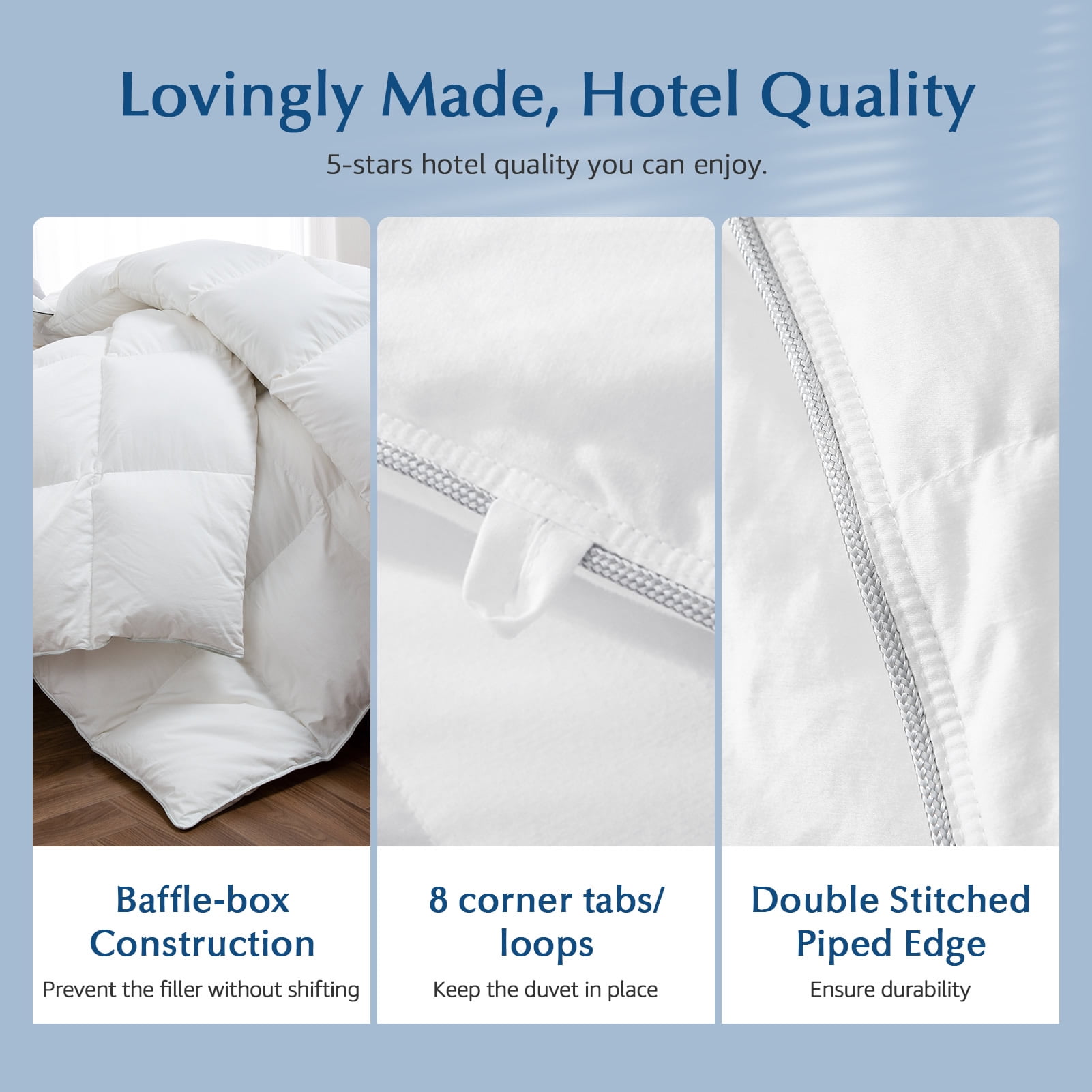 Dafinner Luxury 750 Fill-Power Feather Down Comforter with Egyptian Cotton Blend Cover, Medium Weight for All Seasons Duvet Insert, Twin Size(68x90 Inch, White)