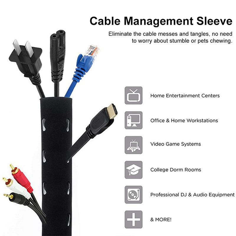 Cable Management Sleeves Wire Protector Organizer for Home Office Electronics PC TV Laptop WOVTE 6PCS 50cm Adjustable Black Zipper Cable Tidy with12PCS 15cm Reusable Cable Ties