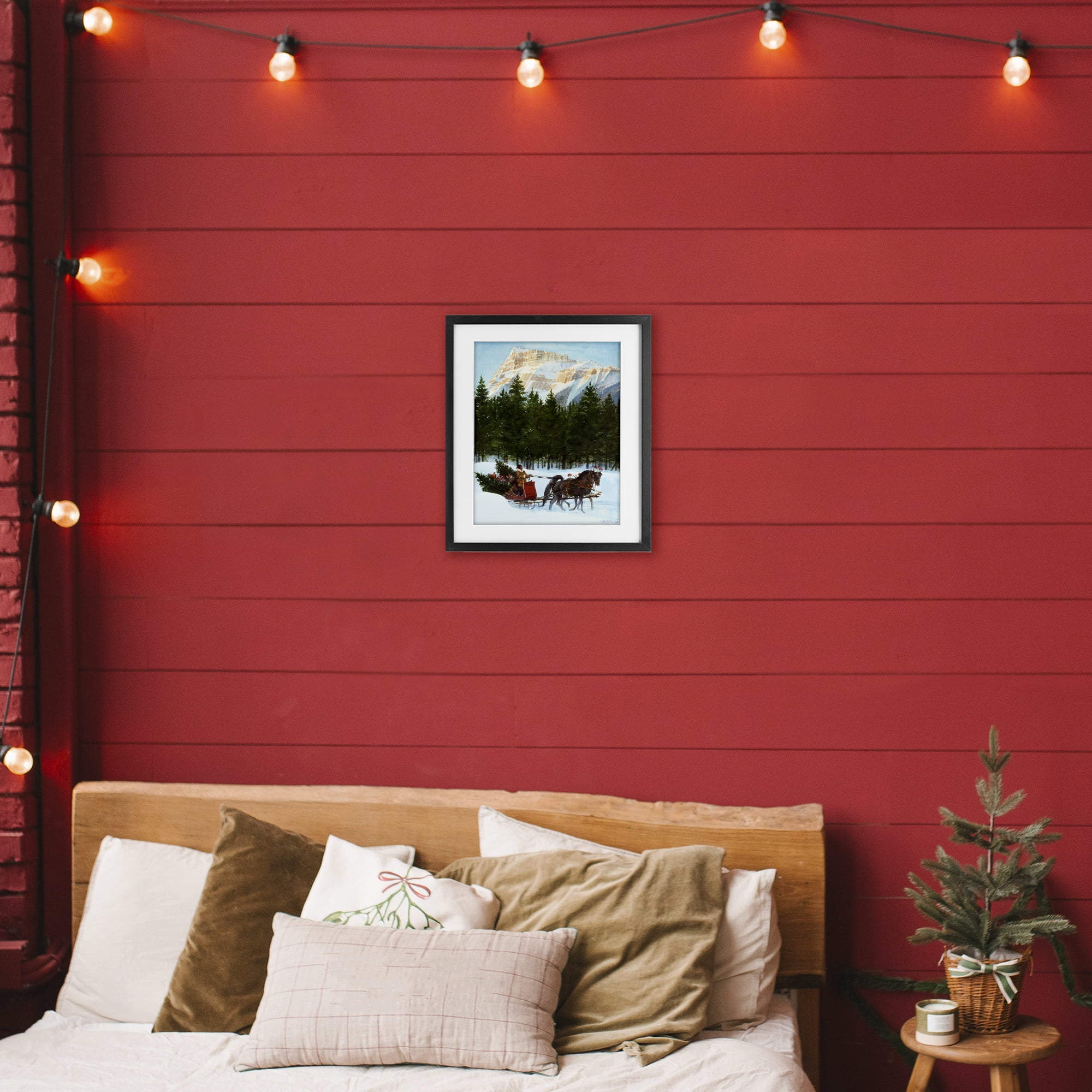 Sleigh Ride Carrying Trees Black Framed Print Under Glass, design by Wind River Studios