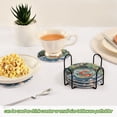 thumbnail image 5 of Yayeee 6 PCS Drink Coasters with Holder Set Woven Absorbent Round Tabletop Hot Pad, Red Goldfish, 5 of 7