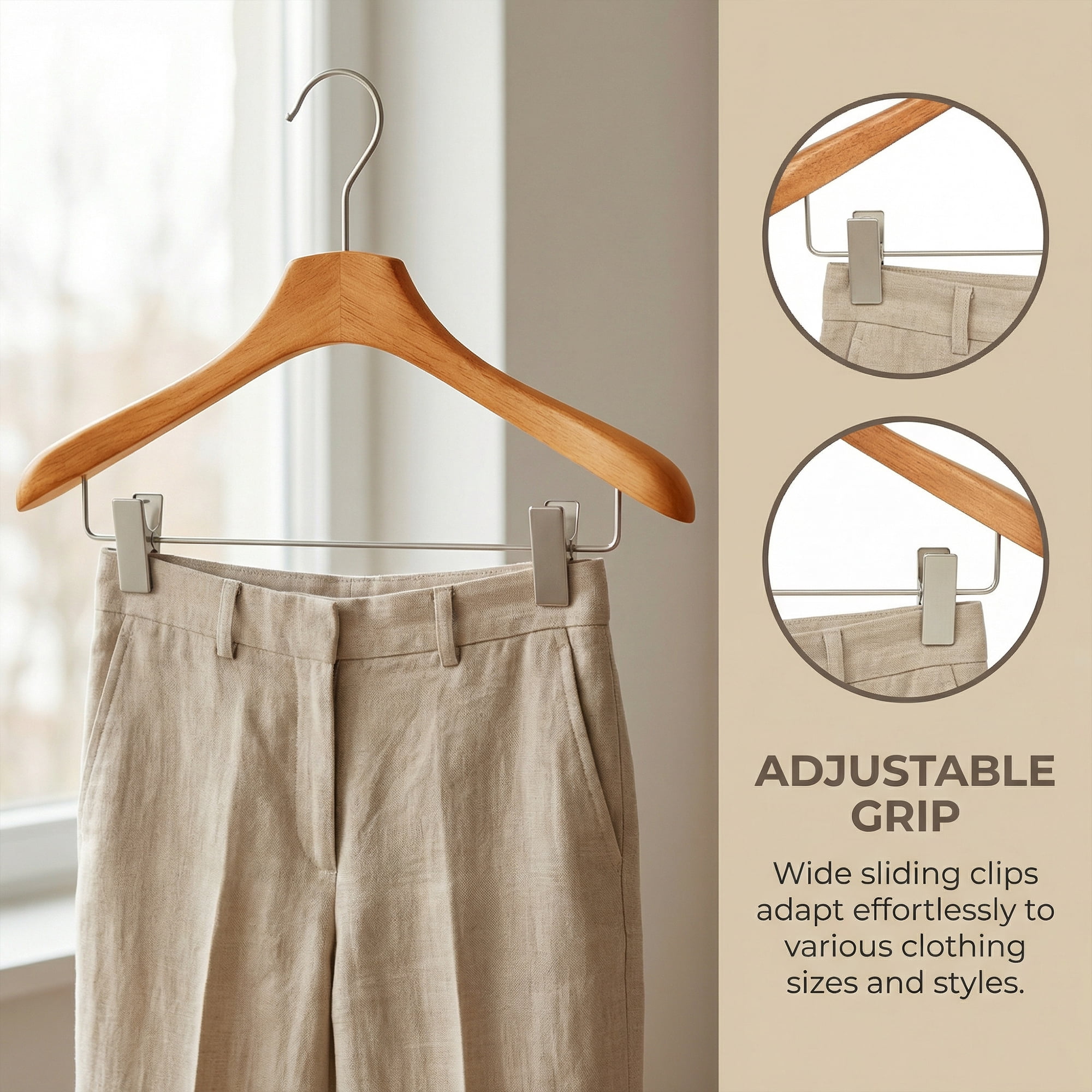 Unique Bargains 2Pcs Wood Space Saving Storage Pants Shirts Hanger Clip-Flat