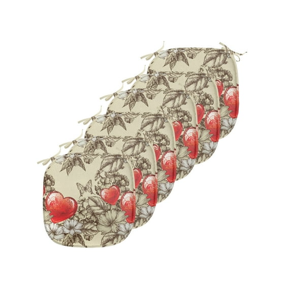 Love Chair Seating Cushion Set of 6, Pattern Valentine's Day with Flowers and Butterfly Holiday Love Antiquity Vintage, Seat Pads with Anti-slip Backing, 16"x16", Beige Brown Red, by Ambesonne