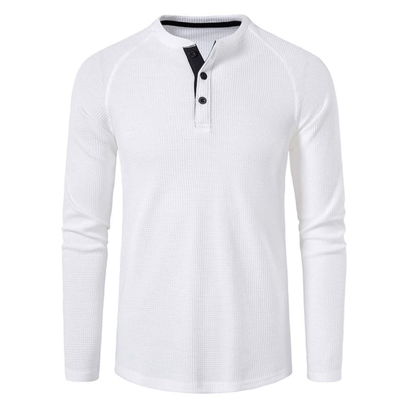 FAIWAD Men's Long Sleeve Shirts Casual Round Neck Slim Stretch Pullover Tops Trendy Lightweigh Button Blouse Tee
