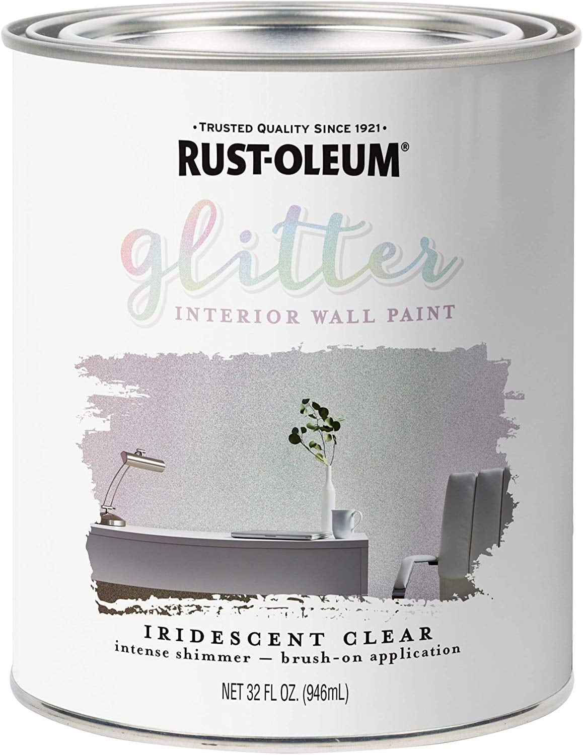RustOleum 323860 Glitter Interior Wall Paint, Quart, Iridescent Clear