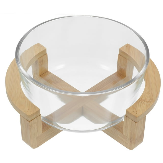 Miangastore 1 Set Glass Salad Bowl Heat Resistant Bowl with Wooden Base Food Serving Bowl