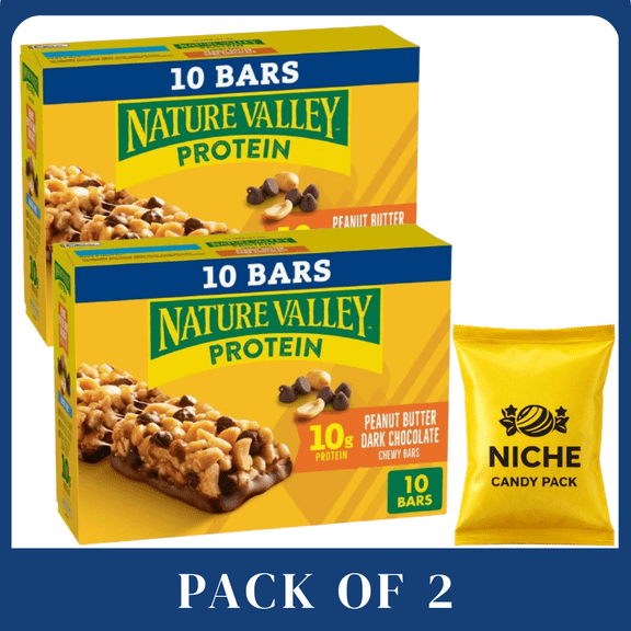 Nature Valley Peanut Butter Dark Chocolate Protein Chewy Bars, 14.2 oz (10 Count), Pack of 2-with candy pack