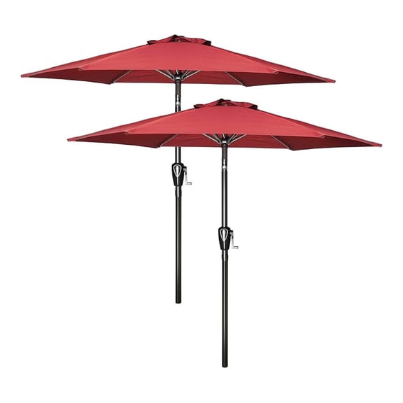 2Pack 7.5ft Patio Umbrella Outdoor Table Yard Umbrella with Push Button Tilt/Crank, 6 Sturdy Ribs for Garden, Deck, Backyard, Pool, Red