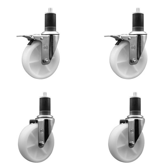 5 Inch Nylon Swivel 1-5/8 Inch Expanding Stem Caster Set 2 Total Lock Brakes
