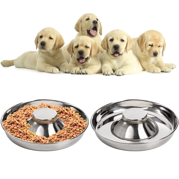 Comedero lento de acero inoxidable Puppy Bowls SOUJOY, paquete de 2