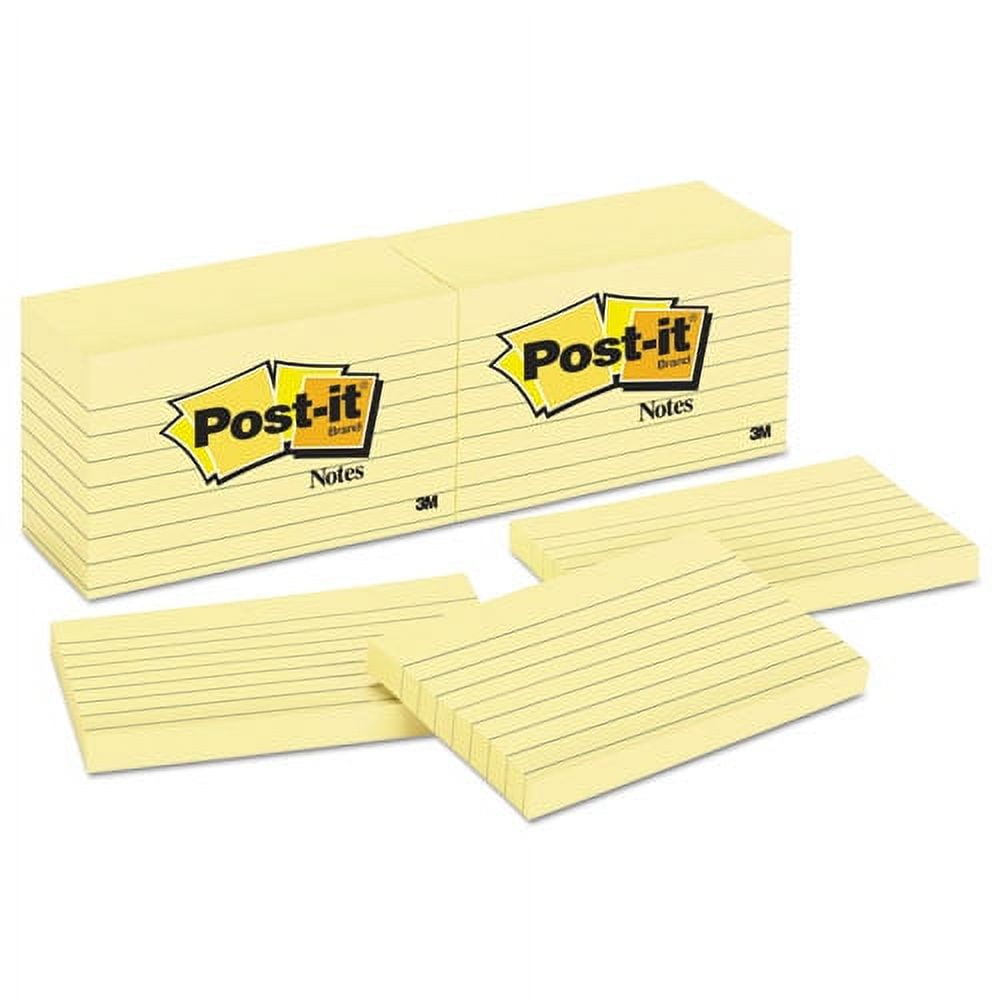 Post-it Notes, 3 in x 5 in, Canary Yellow, Lined, Canary Yellow, 12 / Pack (Quantity)