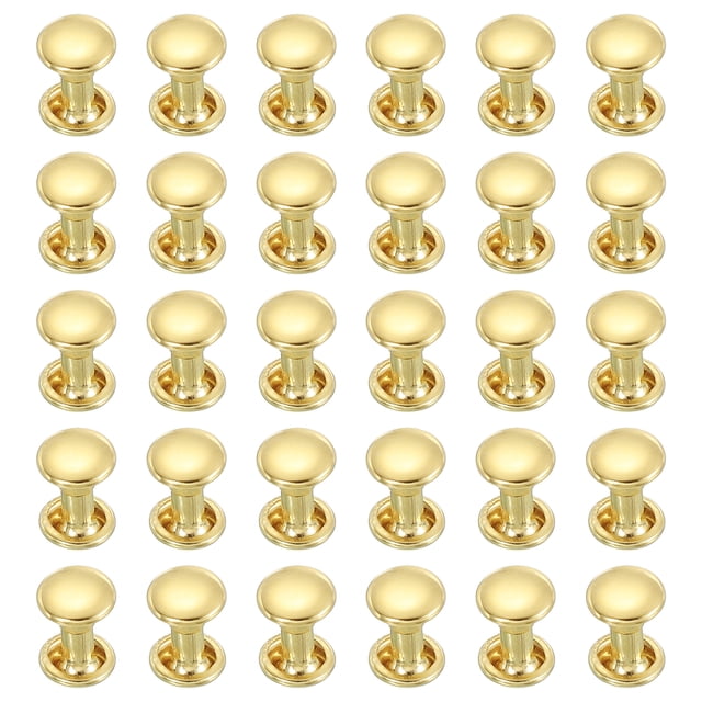Uxcell 30 Juegos de Remaches de Cuero de Doble Tapa, Remaches de Metal Redondos de 6x8mm para Reparación de Artesanías de Cuero DIY, Bolsos, Cinturones, Zapatos, Dorado
