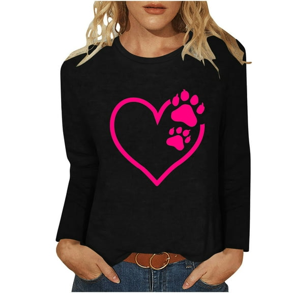 MuZeFu Womens Sweatshirts Clearance under 10.00 Women's Casual Printed Round Neck Long Sleeved Top