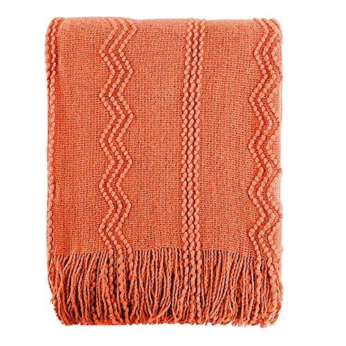 Battilo Inc Intricate Woven Throw Blanket with Raised Patterns and Tasseled End 