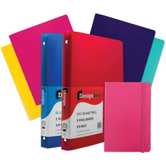 JAM Back To School Assortments, Pink, Heavy Duty Folders (4), 3/4 inch Binders (2) & a Pink Journal (1), 7 Items Total