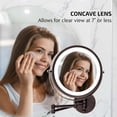 thumbnail image 4 of OVENTE Wall Mounted Lighted Makeup Mirror, 9" Double Sided 1X/10X Magnifying Vanity Mirror for Bathroom with LED Lights, Cordless, 360° Rotation and 13" Extendable Arm, Antique Bronze MFW85ABZ1X10X, 4 of 10