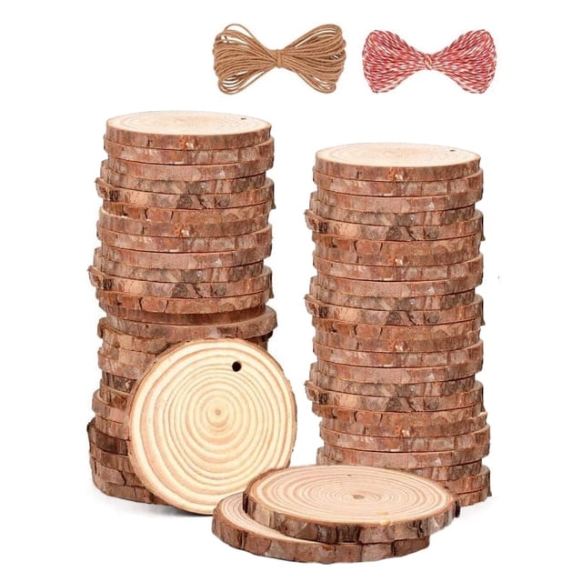 Rodajas de madera BIBRADAA, 54 unidades, 7-8 cm, con orificio para manualidades