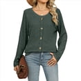 thumbnail image 2 of Suéteres Ligeros para Mujer 2025, Camiseta Henley de Larga, Blusa Informal de Cuello Redondo para Otoño. Verde L, 2 of 10