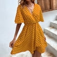 thumbnail image 2 of Summer Ruffle Dress Cottagecore Disty Floral Short Sleeve Wrap V Neck A Line Flare Mini Dresses Casual Flowy Dresses Yellow,S, 2 of 6