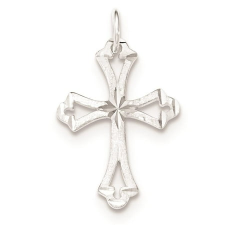 925 Sterling Silver Polished & Textured Laser-Cut Cross Charm Pendant