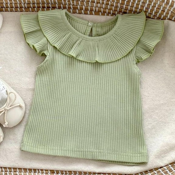 Spazoro Toddler Girls Tank Tops Undershirts, Flying Sleeve Breathable Summer Solid Camisole for Kids Girls Boys Green Size 6 Months