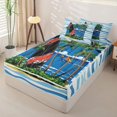 thumbnail image 2 of Castle Fairy Cartoon Tropical Surf Board Zipper Queen Comforter Set with Fitted Sheet and 2 Pillowcases,Palm Boat Wave Striped Background Zipper Bedding Set,Blue Sand,Navy Blue Reversible,4 Pieces, 2 of 6