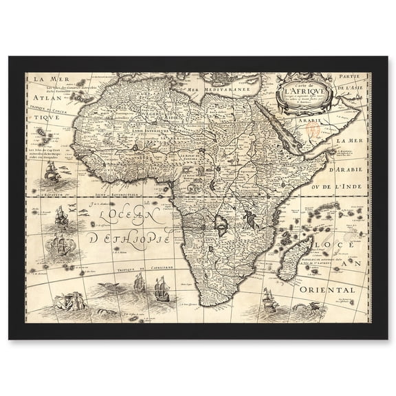 Map Antique Continental Africa Bertius Vintage Cartography A4 Artwork Framed Wall Art Print